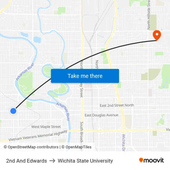 2nd And Edwards to Wichita State University map