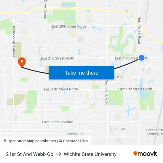 21st St And Webb Ob to Wichita State University map