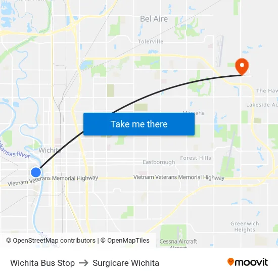 Wichita Bus Stop to Surgicare Wichita map