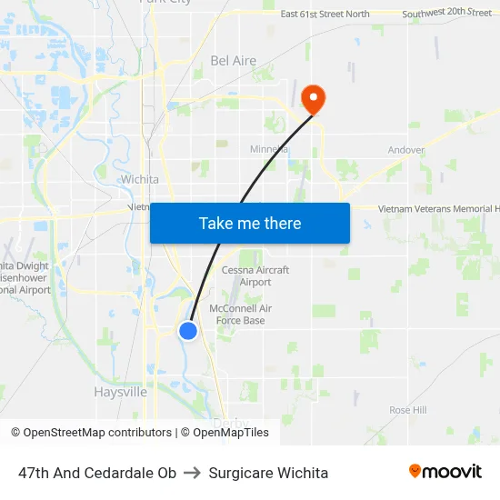 47th And Cedardale Ob to Surgicare Wichita map