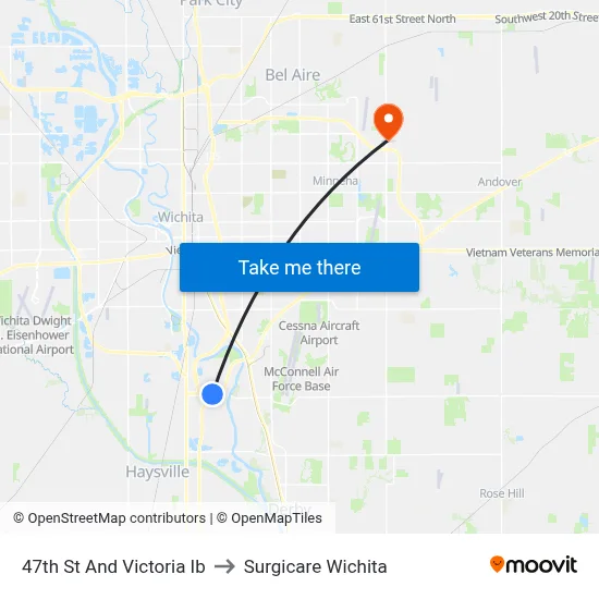 47th St And Victoria Ib to Surgicare Wichita map