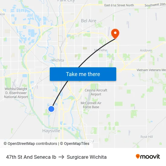 47th St And Seneca Ib to Surgicare Wichita map