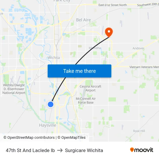 47th St And Laclede Ib to Surgicare Wichita map