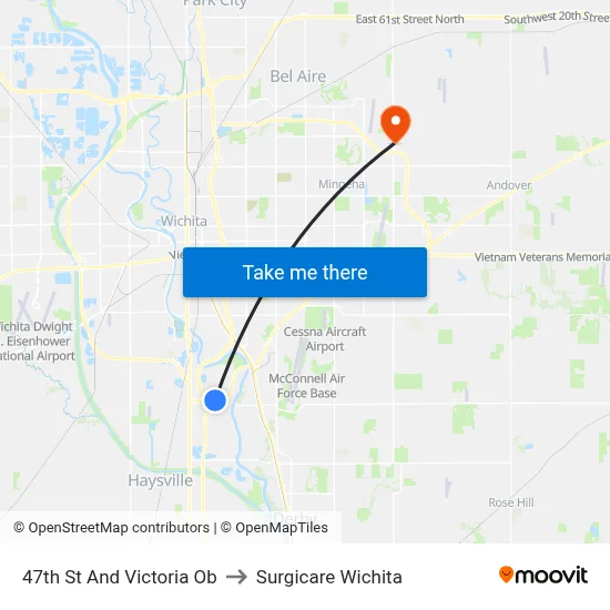47th St And Victoria Ob to Surgicare Wichita map