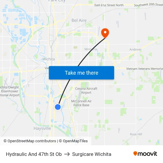 Hydraulic And 47th St Ob to Surgicare Wichita map