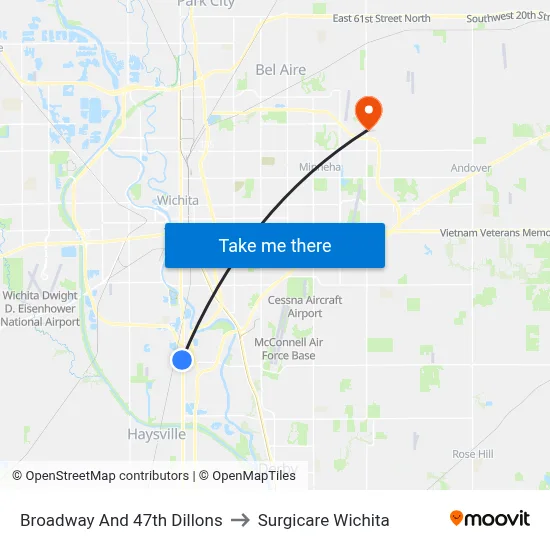 Broadway And 47th Dillons to Surgicare Wichita map