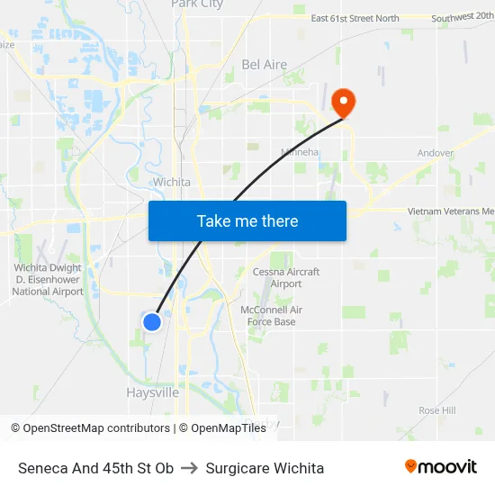 Seneca And 45th St Ob to Surgicare Wichita map
