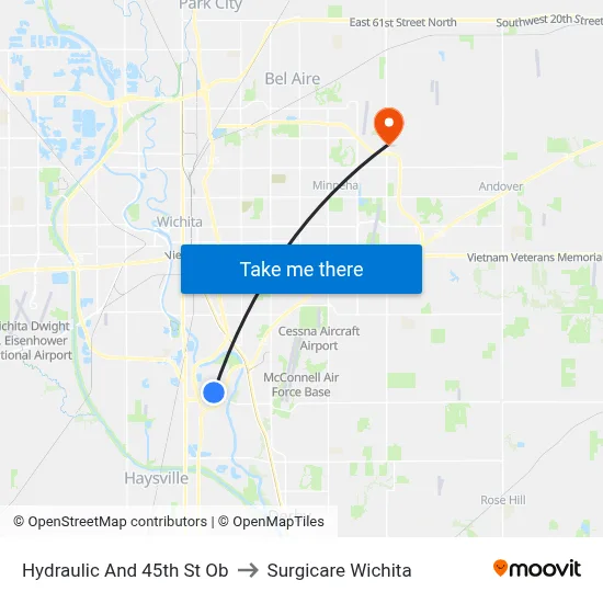 Hydraulic And 45th St Ob to Surgicare Wichita map