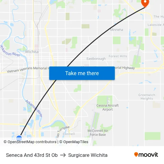 Seneca And 43rd St Ob to Surgicare Wichita map