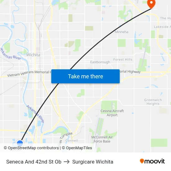 Seneca And 42nd St Ob to Surgicare Wichita map