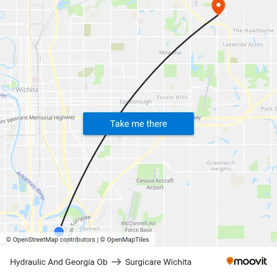 Hydraulic And Georgia Ob to Surgicare Wichita map