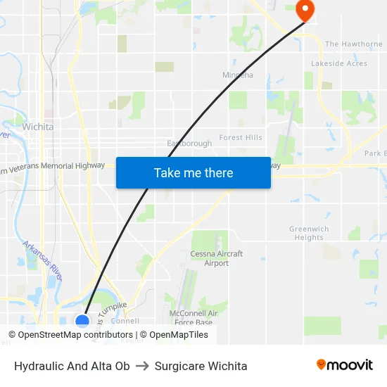 Hydraulic And Alta Ob to Surgicare Wichita map
