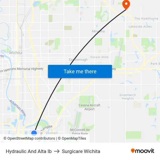 Hydraulic And Alta Ib to Surgicare Wichita map