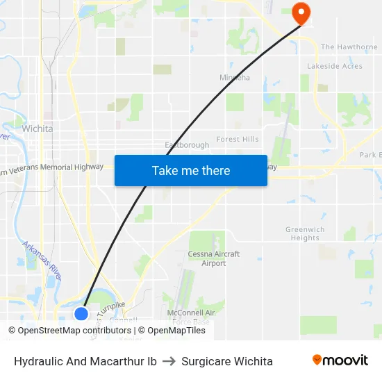 Hydraulic And Macarthur Ib to Surgicare Wichita map