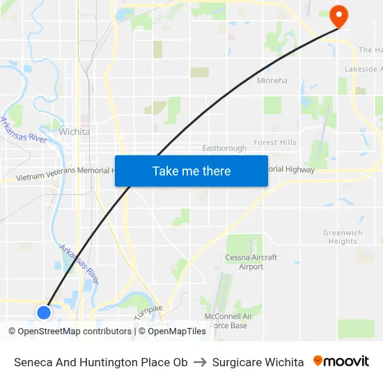 Seneca And Huntington Place Ob to Surgicare Wichita map
