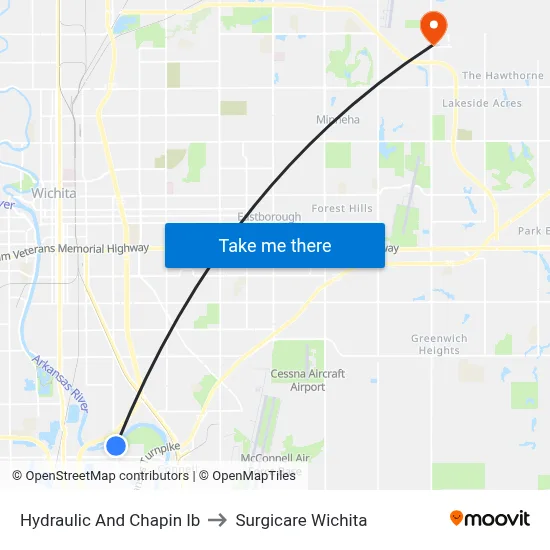 Hydraulic And Chapin Ib to Surgicare Wichita map