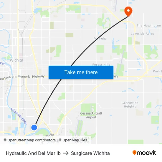Hydraulic And Del Mar Ib to Surgicare Wichita map