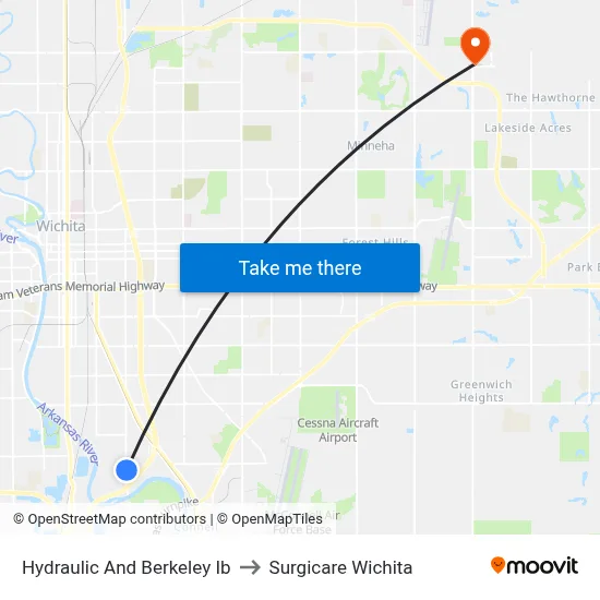 Hydraulic And Berkeley Ib to Surgicare Wichita map