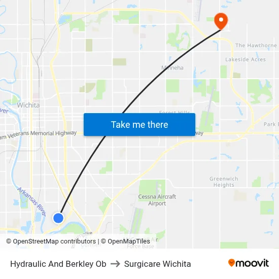 Hydraulic And Berkley Ob to Surgicare Wichita map