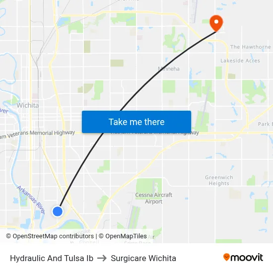 Hydraulic And Tulsa Ib to Surgicare Wichita map