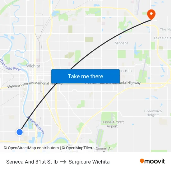Seneca And 31st St Ib to Surgicare Wichita map
