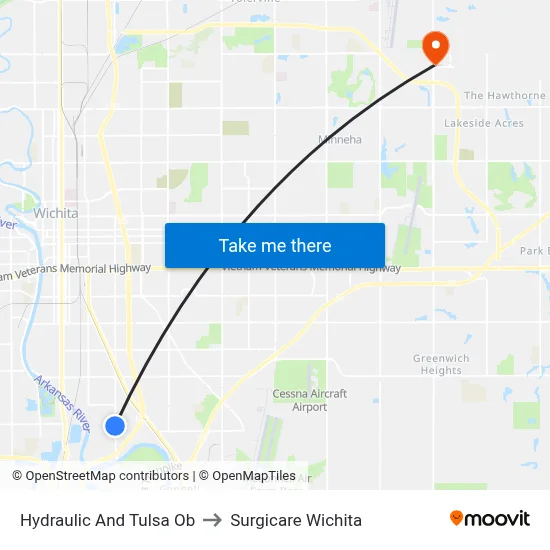 Hydraulic And Tulsa Ob to Surgicare Wichita map