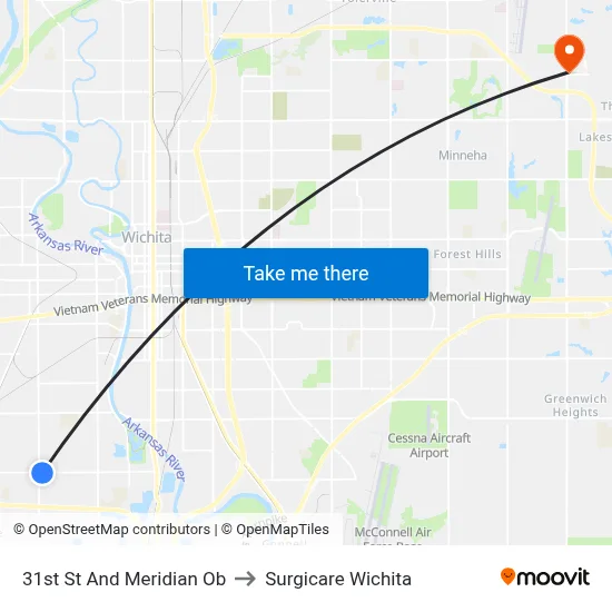 31st St And Meridian Ob to Surgicare Wichita map