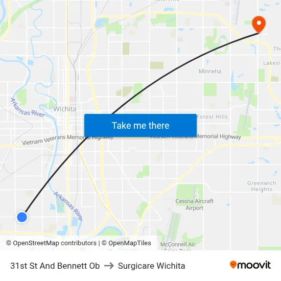 31st St And Bennett Ob to Surgicare Wichita map
