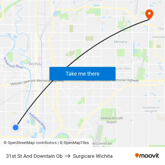 31st St And Downtain Ob to Surgicare Wichita map