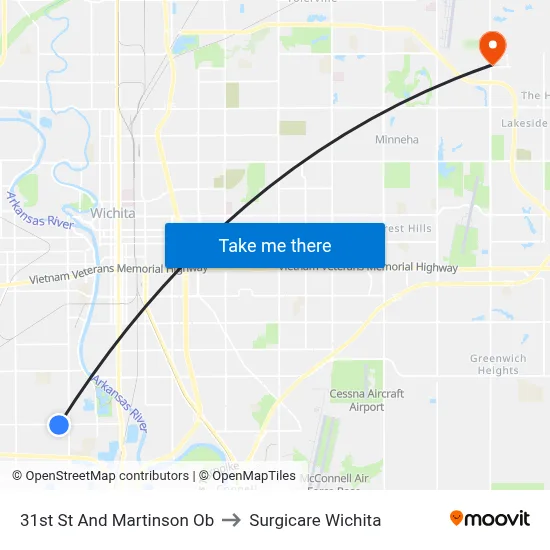 31st St And Martinson Ob to Surgicare Wichita map