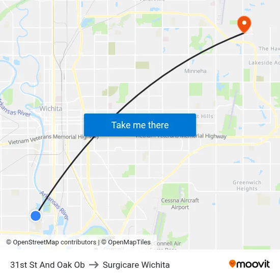 31st St And Oak Ob to Surgicare Wichita map