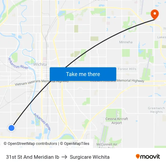 31st St And Meridian Ib to Surgicare Wichita map