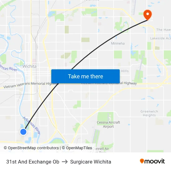 31st And Exchange Ob to Surgicare Wichita map
