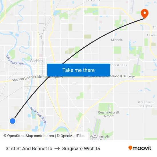 31st St And Bennet Ib to Surgicare Wichita map