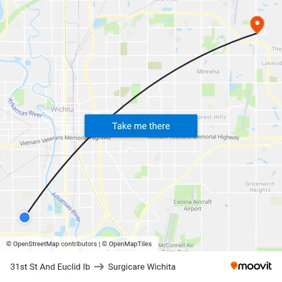 31st St And Euclid Ib to Surgicare Wichita map