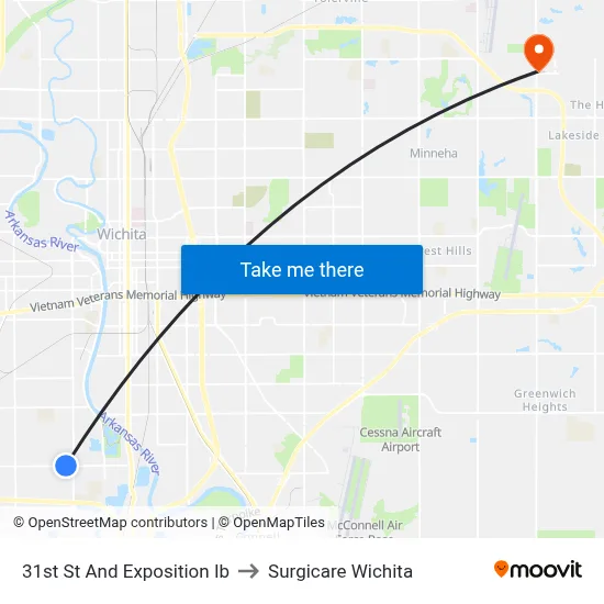 31st St And Exposition Ib to Surgicare Wichita map