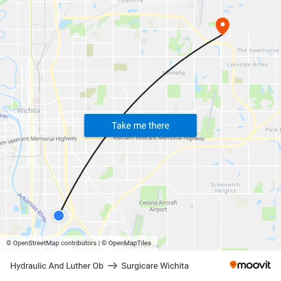 Hydraulic And Luther Ob to Surgicare Wichita map
