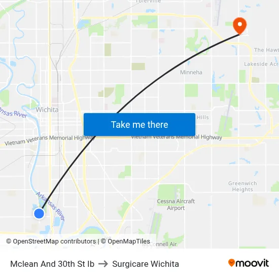 Mclean And 30th St Ib to Surgicare Wichita map