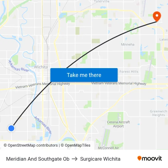 Meridian And Southgate Ob to Surgicare Wichita map