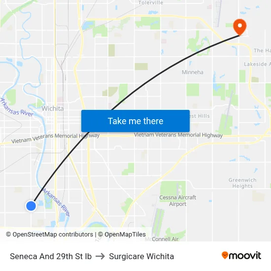 Seneca And 29th St Ib to Surgicare Wichita map