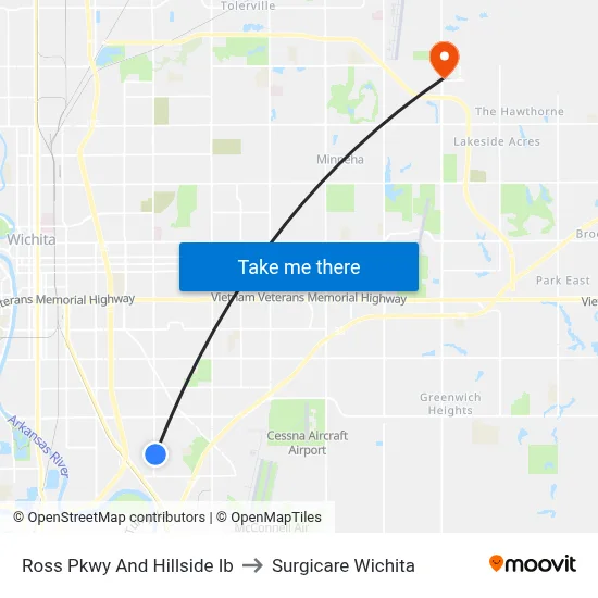 Ross Pkwy And Hillside Ib to Surgicare Wichita map