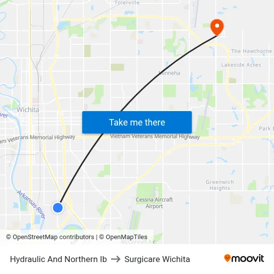 Hydraulic And Northern Ib to Surgicare Wichita map