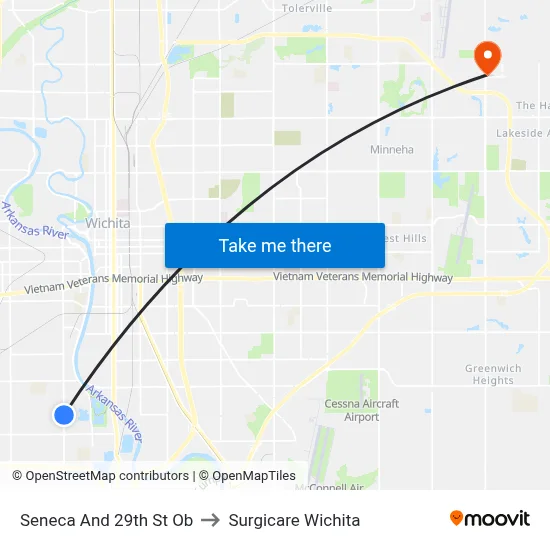 Seneca And 29th St Ob to Surgicare Wichita map
