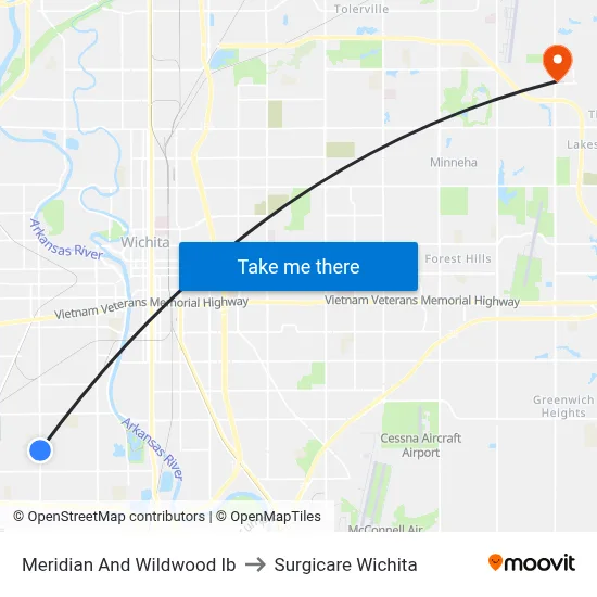 Meridian And Wildwood Ib to Surgicare Wichita map