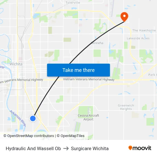 Hydraulic And Wassell Ob to Surgicare Wichita map