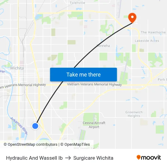 Hydraulic And Wassell Ib to Surgicare Wichita map