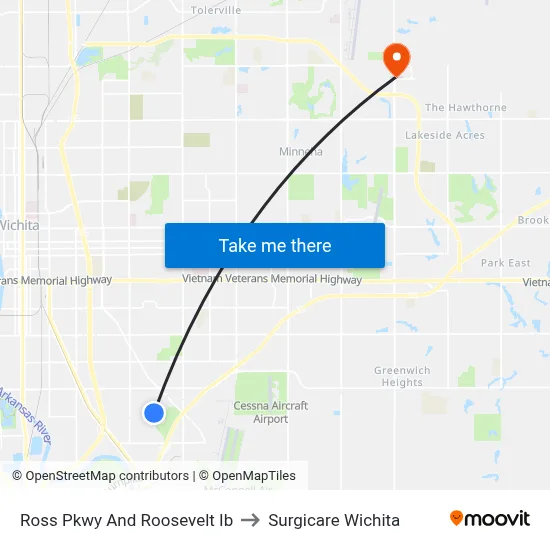 Ross Pkwy And Roosevelt Ib to Surgicare Wichita map
