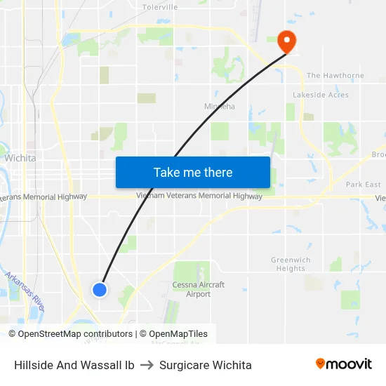 Hillside And Wassall Ib to Surgicare Wichita map