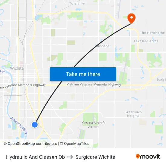 Hydraulic And Classen Ob to Surgicare Wichita map