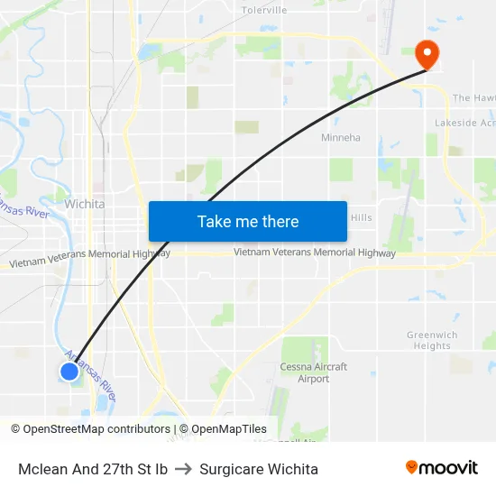 Mclean And 27th St Ib to Surgicare Wichita map